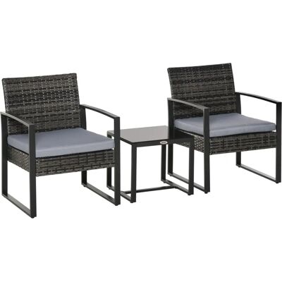 Outsunny Poly Rattan Gartenmöbel Set 2 Personen Balkonmöbel mit Kissen Grau - Gartenmöbel Outsunny Poly Rattan Gartenmöbel Set 2 Personen Balkonmöbel mit Kissen Grau - Gartenmöbel