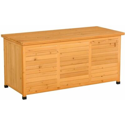 Outsunny Gelber Gartenschrank - Wasserbeständiges Holzlagersystem - 127x56x60cm Outsunny Gelber Gartenschrank - Wasserbeständiges Holzlagersystem - 127x56x60cm