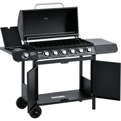 Outsunny Gasgrill - 6 Brenner, Seitengrill, Metall Schwarz - Gas Grill Outsunny Gasgrill - 6 Brenner, Seitengrill, Metall Schwarz - Gas Grill