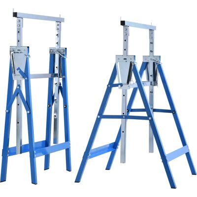 HOMCOM 2 x rakennustelineet - Säädettävä korkeudeltaan - Teräs - Sininen - 68x58x80-130cm - Tuotetyyppi HOMCOM 2 x rakennustelineet - Säädettävä korkeudeltaan - Teräs - Sininen - 68x58x80-130cm - Tuotetyyppi
