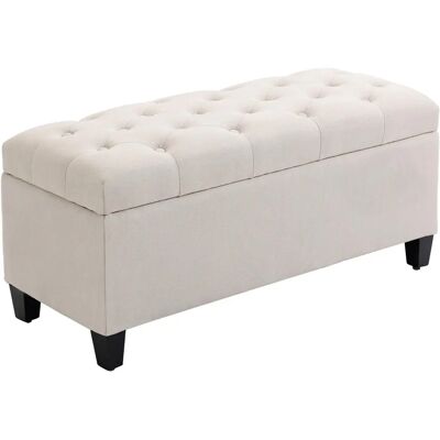 HOMCOM - Ottoman - Cremeweiß - Gummiholz - Storage Bench HOMCOM - Ottoman - Cremeweiß - Gummiholz - Storage Bench