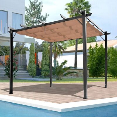Outsunny - Pergola - Szaro-Brązowa, 3L x 4B x 2.23H m, Aluminium, Polyester - Pergola Outsunny - Pergola - Szaro-Brązowa, 3L x 4B x 2.23H m, Aluminium, Polyester - Pergola