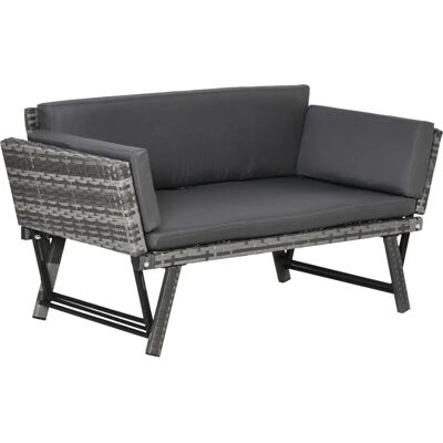 Outsunny Ogród sofa - Wytrzymały na warunki atmosferyczne rattan syntetyczny, stalowa rama, składane podłokietniki - Ogród sofa Outsunny Ogród sofa - Wytrzymały na warunki atmosferyczne rattan syntetyczny, stalowa rama, składane podłokietniki - Ogród sofa