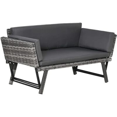 Outsunny Gartensofa - Wetterfestes Kunststoffrattan, Stahlrahmen, Klappbare Armlehnen - Gartensofa Outsunny Gartensofa - Wetterfestes Kunststoffrattan, Stahlrahmen, Klappbare Armlehnen - Gartensofa