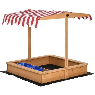 Outsunny Holzsandkasten mit verstellbarem Sonnendach - 107,5x107,5x110cm - Sandkasten Outsunny Holzsandkasten mit verstellbarem Sonnendach - 107,5x107,5x110cm - Sandkasten