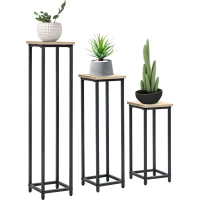 Outsunny - Plant Stand 3-Piece Steel - Schwarz+Natur - Stahl - Plant Stand Set Outsunny - Plant Stand 3-Piece Steel - Schwarz+Natur - Stahl - Plant Stand Set