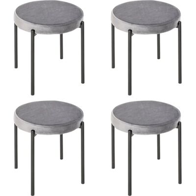 HOMCOM Graue 4er-Set Stapelbare Velvet Esszimmerhocker - Küchenstühle HOMCOM Graue 4er-Set Stapelbare Velvet Esszimmerhocker - Küchenstühle