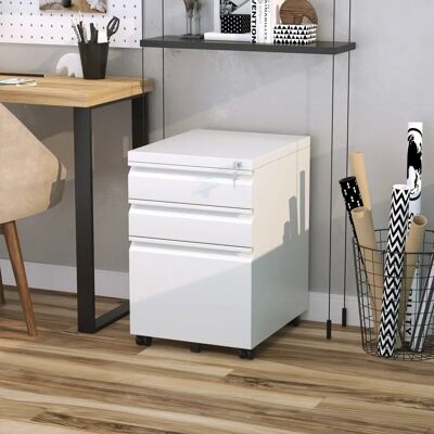 Vinsetto Rollcontainer mit 3 Schubladen - Weiß, 39x48x60 cm Vinsetto Rollcontainer mit 3 Schubladen - Weiß, 39x48x60 cm