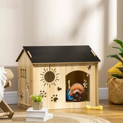 PawHut Hundehütte Eiche+Schwarz - Geräumiges Holzhaus für kleine Hunde PawHut Hundehütte Eiche+Schwarz - Geräumiges Holzhaus für kleine Hunde