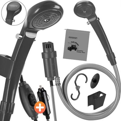 Doccia da campeggio portatile Monzana - 12V, pressione regolabile, tubo da 2m Doccia da campeggio portatile Monzana - 12V, pressione regolabile, tubo da 2m