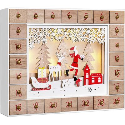 Calendario de Adviento de Madera Reutilizable con Luces LED Calendario de Adviento de Madera Reutilizable con Luces LED