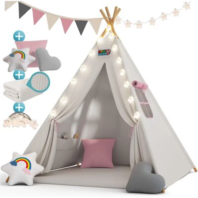 Spielwerk Kinder Spielzelt - Baumwolle, LED Sternkette, 130x130x160cm Rosa Spielwerk Kinder Spielzelt - Baumwolle, LED Sternkette, 130x130x160cm Rosa
