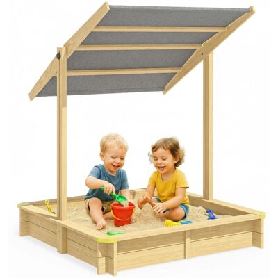 Cassa di Sabbia con Tetto e Casetta - Legno Naturale, Protezione UV50+ Cassa di Sabbia con Tetto e Casetta - Legno Naturale, Protezione UV50+
