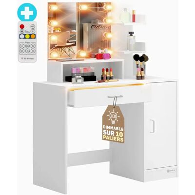 Casaria Jocelyn Schminktisch mit LED-Licht - Weiß - 137x90x38cm Casaria Jocelyn Schminktisch mit LED-Licht - Weiß - 137x90x38cm
