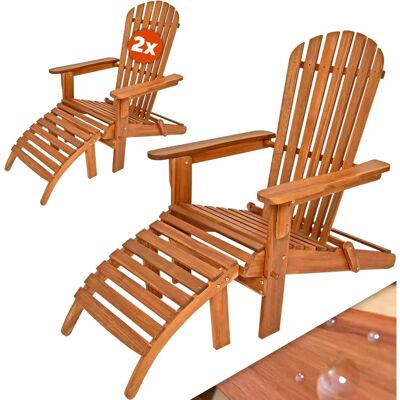 Casaria - 2x Adirondack Gartenstühle + 2 Fußstützen - Holz Akazie Außenliege Casaria - 2x Adirondack Gartenstühle + 2 Fußstützen - Holz Akazie Außenliege