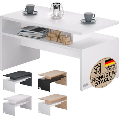 Table basse en bois Casaria avec étagères - 95x55x50cm, Résistante aux rayures, Capacité 50kg Table basse en bois Casaria avec étagères - 95x55x50cm, Résistante aux rayures, Capacité 50kg
