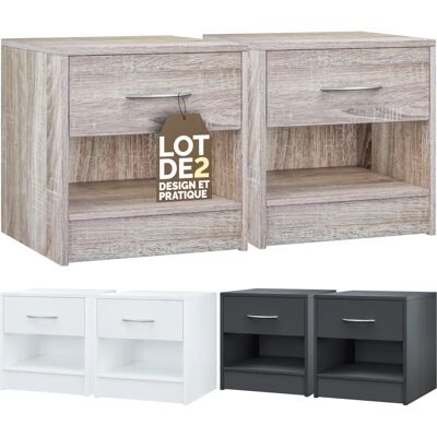 Casaria - Comodino 41x39x28cm MDF con Cassetto e Mensola - Vari Colori Set da 2 Casaria - Comodino 41x39x28cm MDF con Cassetto e Mensola - Vari Colori Set da 2