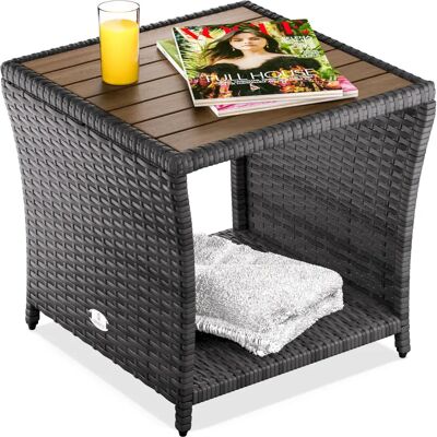 Casaria Beistelltisch - Polyrattan mit Akazienholz - 45x45x40cm Casaria Beistelltisch - Polyrattan mit Akazienholz - 45x45x40cm