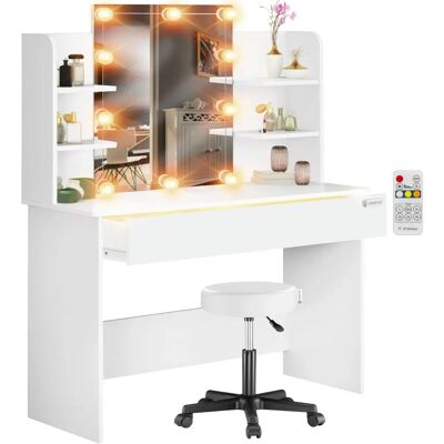 Casaria Table de beauté Lucia - LED, Tabouret tournant, 140x110x40cm - Publicité Casaria Table de beauté Lucia - LED, Tabouret tournant, 140x110x40cm - Publicité