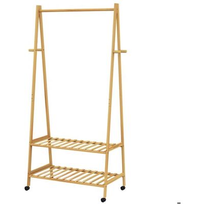 Casaria Coat Rack - 155x70cm Natural Wooden Bamboo Modern Stand with Wheels and Shelves Casaria Coat Rack - 155x70cm Natural Wooden Bamboo Modern Stand with Wheels and Shelves