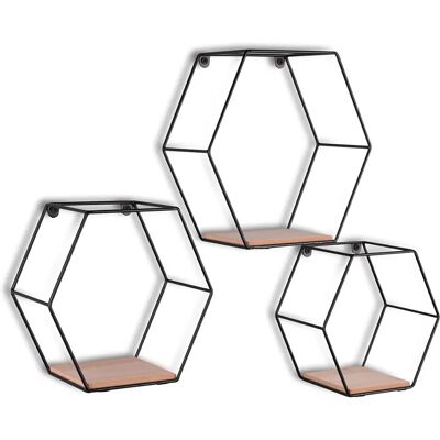 Sconto 3-teiliges Wandregal-Set - Modernes Schwarz Holz Metall Sconto 3-teiliges Wandregal-Set - Modernes Schwarz Holz Metall