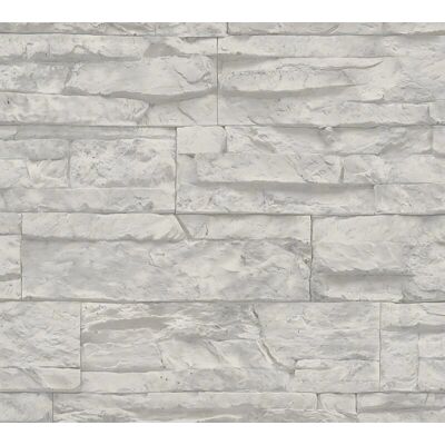 Profhome Stone Non-Woven Wallpaper - Grey and White - Wall Decor Profhome Stone Non-Woven Wallpaper - Grey and White - Wall Decor