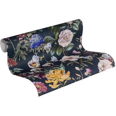 Profhome Blau Blumen Vlies Tapete - Wanddekoration Profhome Blau Blumen Vlies Tapete - Wanddekoration