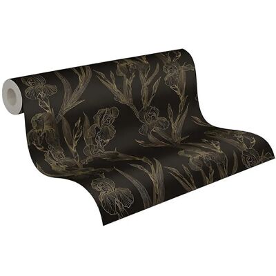 Profhome 375263-GU Floral Non-woven Wallpaper - Black, Yellow Profhome 375263-GU Floral Non-woven Wallpaper - Black, Yellow