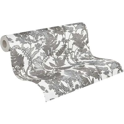 Profhome 377521-GU Floral White Grey Wallcovering - Wallpaper Profhome 377521-GU Floral White Grey Wallcovering - Wallpaper