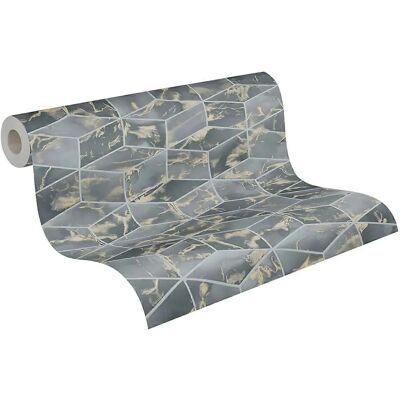 Papel Pintado Azul de Profhome con Diseño Geométrico y Brillo Papel Pintado Azul de Profhome con Diseño Geométrico y Brillo