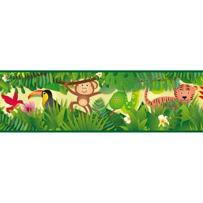 Carta da parati animali giungla Profhome Bordo autoadesivo - Verde marrone giallo opaco Carta da parati animali giungla Profhome Bordo autoadesivo - Verde marrone giallo opaco