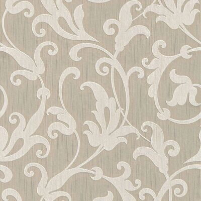 Profhome Textile Wallpaper - Pattern Repeat 64cm - Beige & Silver - Wallcovering Profhome Textile Wallpaper - Pattern Repeat 64cm - Beige & Silver - Wallcovering