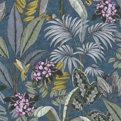 Papier peint motif jungle Profhome - Bleu - Publicité Papier peint motif jungle Profhome - Bleu - Publicité