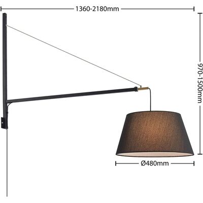 Lucande Beleza Wall Lamp - Extensible, Black Fabric Shade Lucande Beleza Wall Lamp - Extensible, Black Fabric Shade