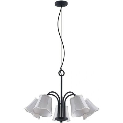 Lucande Binta Pendant Lamp - Gray, Textile Shade, 5 Lights Lucande Binta Pendant Lamp - Gray, Textile Shade, 5 Lights