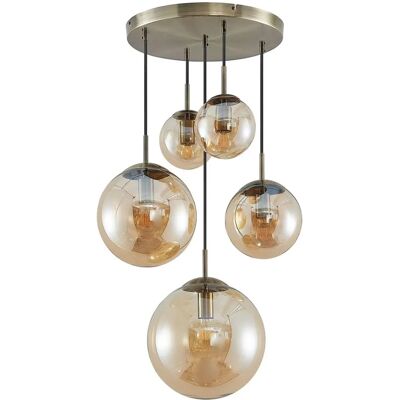 Lindby Weiße Bernstein-Glas-Kugel Pendelleuchte Lindby Weiße Bernstein-Glas-Kugel Pendelleuchte