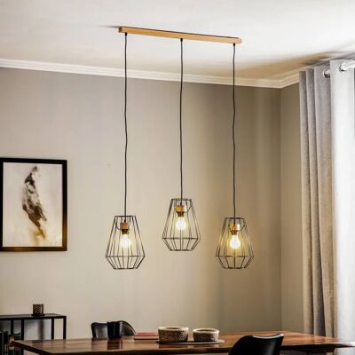 ENVOSTAR Pendelleuchte - 3-Lichter Gitter Design - 21cm - Schwarz & Hellholz ENVOSTAR Pendelleuchte - 3-Lichter Gitter Design - 21cm - Schwarz & Hellholz