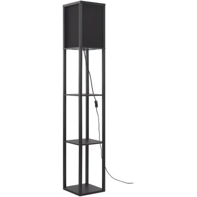 Lindby - Nowoczesna drewniana lampa stojąca z półką - Czarna Lindby - Nowoczesna drewniana lampa stojąca z półką - Czarna