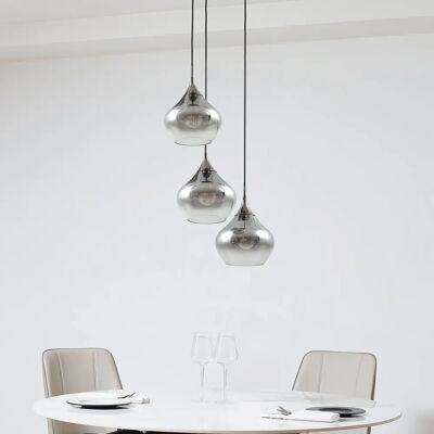 Lucande - Lampada a sospensione 'Jarven' in Vetro Grigio 3 Luci Lucande - Lampada a sospensione 'Jarven' in Vetro Grigio 3 Luci