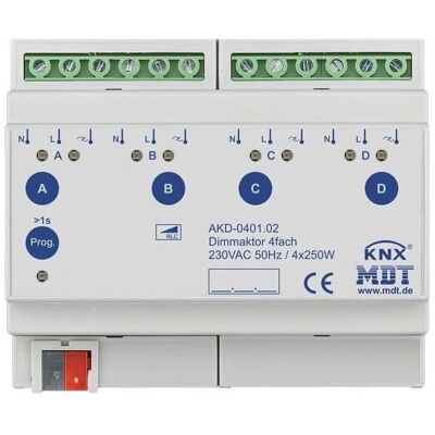 MDT Technologies Dimmaktor 4-fach 6TE REG - KNX 250W mit Wirkleistungsmessung MDT Technologies Dimmaktor 4-fach 6TE REG - KNX 250W mit Wirkleistungsmessung