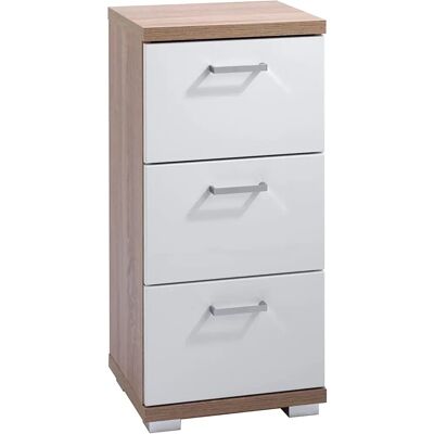 BYLIVING Nebraska Badezimmer-Schrankast - MDF, FSC, Weiß, Sonoma Eiche, 3 Schubladen BYLIVING Nebraska Badezimmer-Schrankast - MDF, FSC, Weiß, Sonoma Eiche, 3 Schubladen
