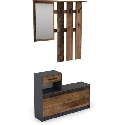 BYLIVING Tamina Garderoben-Set - Altholz, Anthrazit - Garderoben-Set BYLIVING Tamina Garderoben-Set - Altholz, Anthrazit - Garderoben-Set