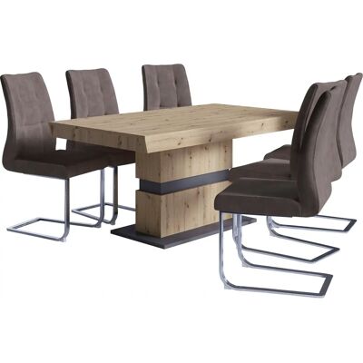 BYLIVING Ausziehbarer Esszimmertisch und Stuhlset - 160x95,5cm - Braun BYLIVING Ausziehbarer Esszimmertisch und Stuhlset - 160x95,5cm - Braun