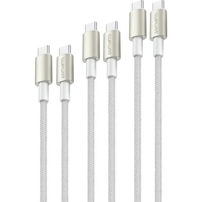 4smarts USB-C auf USB-C Kabel - 3er Set, 0,5/1,5/3m, Weiß/Silber - USB Kabel 4smarts USB-C auf USB-C Kabel - 3er Set, 0,5/1,5/3m, Weiß/Silber - USB Kabel