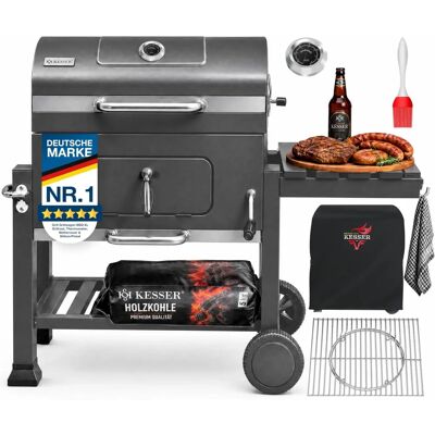 Carro de Barbacoa de Carbón XL KESSER con Tapa, Mango de Acero Inoxidable, Termómetro, 8 Brochetas, Ruedas y Estante - Parrilla Carro de Barbacoa de Carbón XL KESSER con Tapa, Mango de Acero Inoxidable, Termómetro, 8 Brochetas, Ruedas y Estante - Parrilla