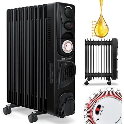 KESSER Radiador de aceite - Calefacción eléctrica 2500W - Portátil con temporizador KESSER Radiador de aceite - Calefacción eléctrica 2500W - Portátil con temporizador