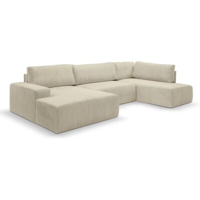 WERK2 Hugo-U U-Form Sofa - Beiges Cord-U-Sofa mit Schlaffunktion & Bettkasten WERK2 Hugo-U U-Form Sofa - Beiges Cord-U-Sofa mit Schlaffunktion & Bettkasten