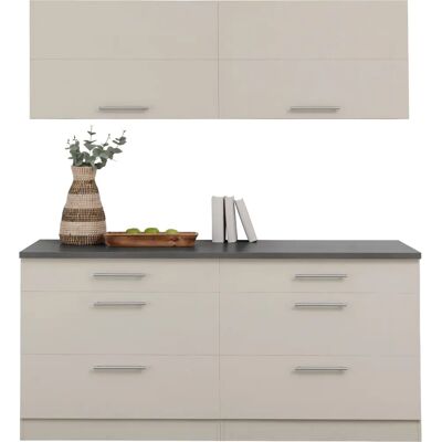 WIHO Küchen Cali Komplettküchen-Set - 180x60cm, Beige, Cashmere & Granit Grau WIHO Küchen Cali Komplettküchen-Set - 180x60cm, Beige, Cashmere & Granit Grau