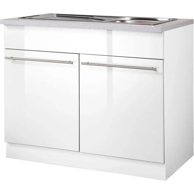 WIHO KÜCHEN Chicago Küchenschrank - Weiß, Glänzende Front, 100cm WIHO KÜCHEN Chicago Küchenschrank - Weiß, Glänzende Front, 100cm