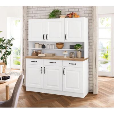 WIHO KÜCHEN Erla Küchenbuffet - 6 Türen, Weiß & Holz WIHO KÜCHEN Erla Küchenbuffet - 6 Türen, Weiß & Holz